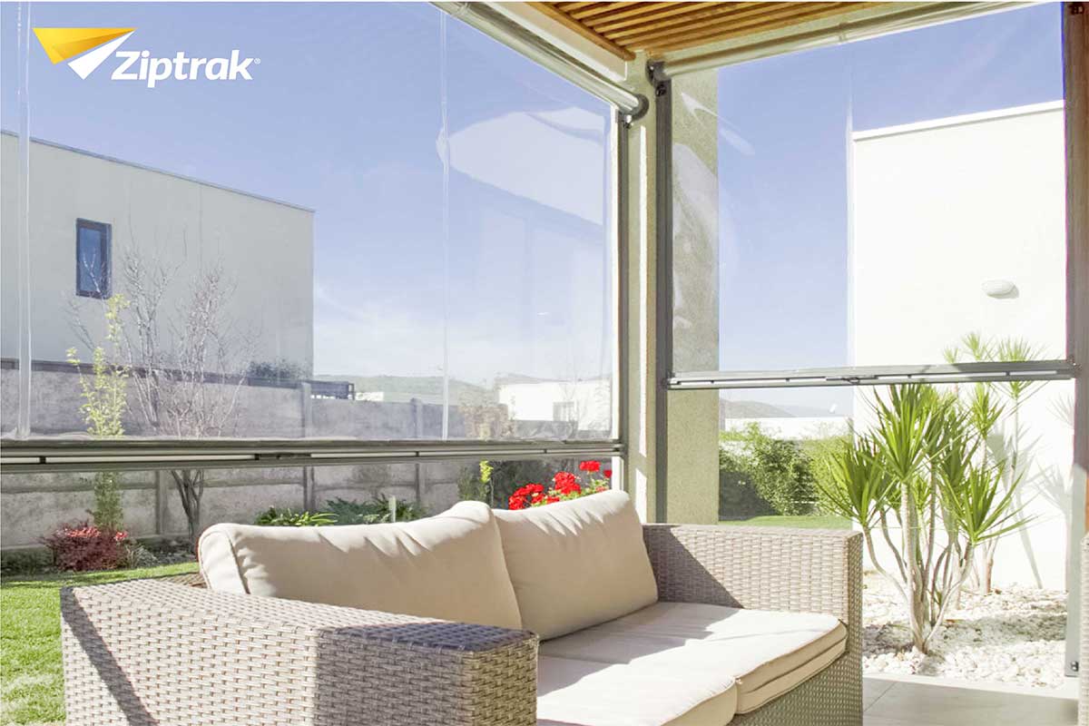Ziptrak® weatherproof outdoor roller blinds — all-season protection
